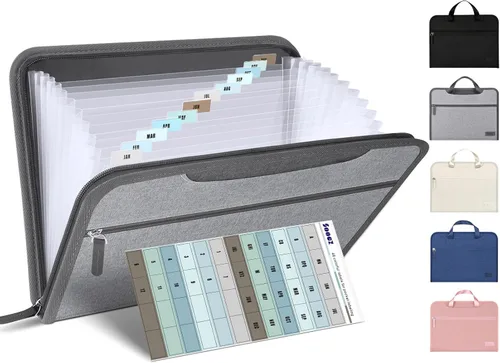 Vista 9 de Sooez Organizador de archivos de acordeón resistente con asa oculta, carpetas de archivos expandibles portátil de 12 bolsillos, organizador