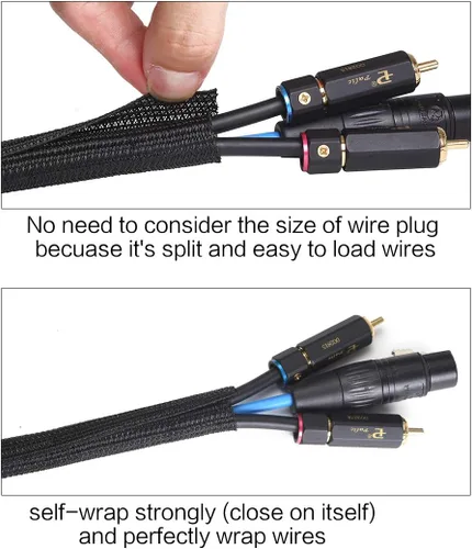 Vista 2 de Alex Tech Protector de cable de 10 pies y 1/2 de pulgada, funda dividida para cable USB, cable de alimentación, de audio y video, protege los cables