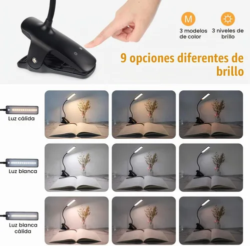 Vista 4 de Luz de Lectura LED con Clip Recargable USB Luces para Libros, 24 LEDs Lámpara de Cama Nocturna de Cuello Flexible, Control Táctil Lámparas de Negro