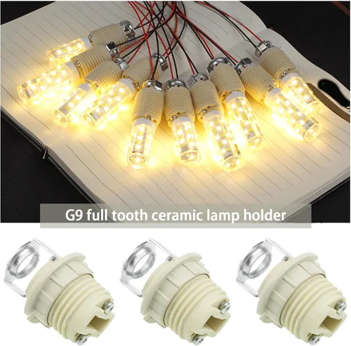 Vista 2 de Soporte de lámpara de cerámica G9 con soporte, dientes internos M10, anillo exterior, tornillos de montaje, LED, CFL, compatible con halógenos
