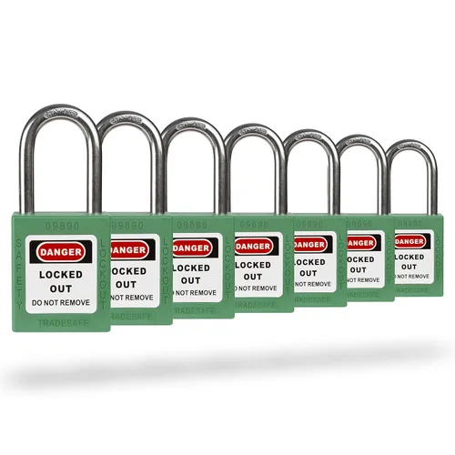 Vista 18 de TRADESAFE Juego de cerraduras de bloqueo - 7 candados iguales con llave roja, 2 llaves por cerradura, cerraduras Loto compatibles con OSHA