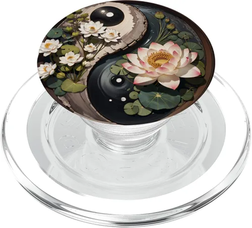 Vista 8 de Estanque de flores de loto Yin Yang PopSockets intercambiables PopGrip
