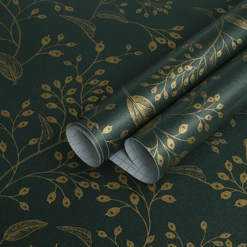 Vista 14 de Heroad Papel Tapiz Autoadhesivo Despegar y Pegar Negro Papel de Contacto Floral Dorado Papel Tapiz Moderno Boho Removible Papel de Contacto