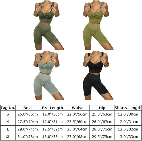 Vista 7 de Conjuntos de entrenamiento para mujer, 2 piezas, de canalé lavado, para yoga, gimnasio, con escote corazón, brasier deportivo de cintura alta