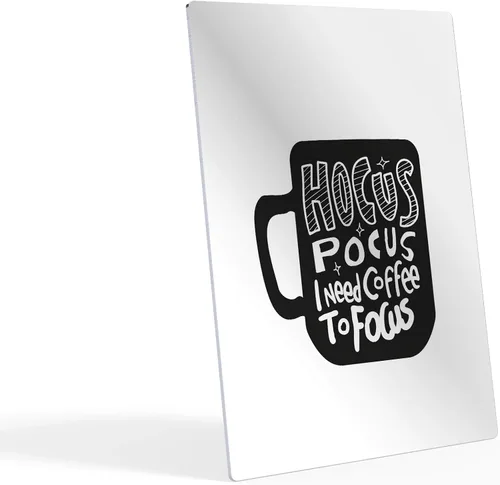 Vista 2 de HB Art Design Hocus Pocus I Need Coffee to Focus Black and White Mug Metal Print Wall Art Coffee Bar Decor Coffee Signs Kitchen Wall Decor Dining