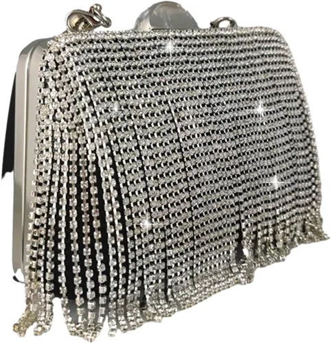 Vista 4 de Boutique De FGG Bolso de mano de cristal con borla, elegante bolso de noche para novias, bolsos de diamantes de imitación de fiesta de boda