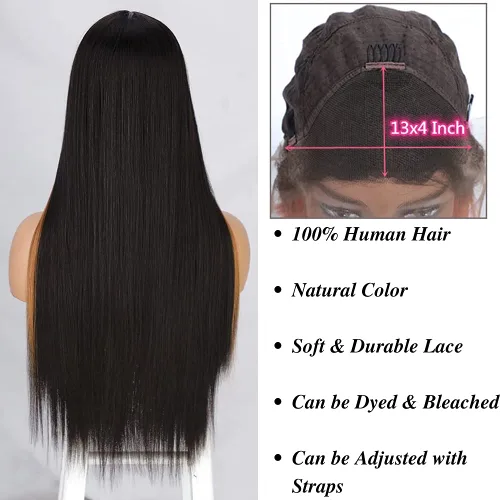Vista 5 de lalula Pelucas de cabello humano lacio con encaje frontal para mujeres negras, pelucas de encaje frontal de 13 × 4, pelucas de cabello humano virgen