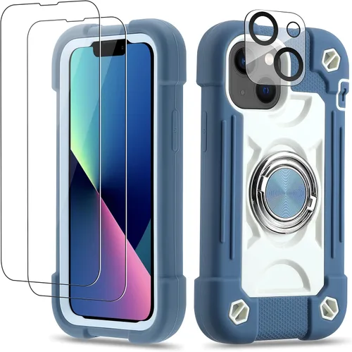Vista 137 de Funda para iPhone 11 de 6.1 pulgadas con soporte de anillo, con 2 protectores de pantalla de vidrio, resistente a los golpes, resistente a