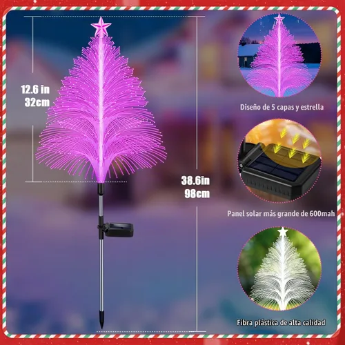 Vista 2 de ostritec Luces solares de Navidad para exteriores, paquete de 4 luces de fibra óptica para árbol de Navidad, luces solares impermeables de 5 capas