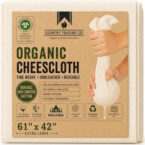 Vista 10 de Estopilla de algodón orgánico sin blanquear – Paño colador de muselina reutilizable con dobladillo certificado GOTS para cocinar y cocina, 2