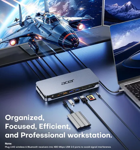 Vista 6 de Acer 16-in-1 DisplayLink Docking Station,Triple 4K@60Hz,130W Power Adapter