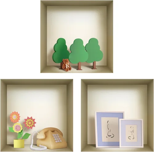 Vista 17 de Arte de pared 3D, juego de calcomanías de nicho, decoración de pared 3D, calcomanías de pared para sala de estar, calcomanías de pared
