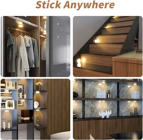 Vista 7 de BASON LIGHTING Luces de disco recargables, luces inalámbricas para armario, sensor de movimiento, luces nocturnas blancas cálidas automáticas