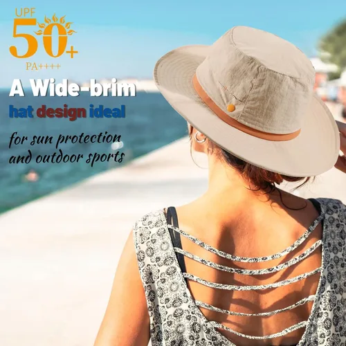 Vista 5 de Waterproof Sun Hats for Women UV Protection Fishing Hat Wide Brim Safari Hats 2 in 1 Snap-Button Flodable Bucket Hat Outdoor