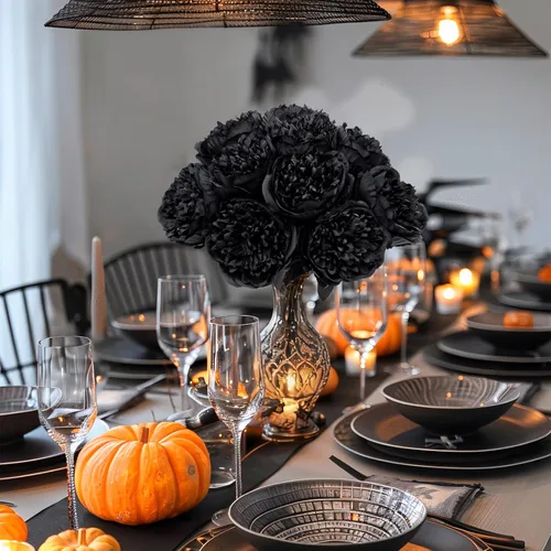 Vista 6 de U'Artlines 10 cabezas de peonías artificiales de seda, hojas y flores para decoración del hogar, oficina, bodas, fiestas, festivales y bares (negro)