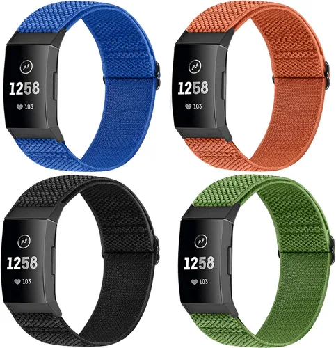 Vista 2 de Vodtian Correa de reloj de nailon elástica compatible con Fitbit Charge 4/Fitbit Charge 3 /SE, correas deportivas trenzadas ajustables Solo Loop