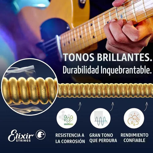 Vista 3 de Elixir Cuerdas, cuerdas para guitarra eléctrica, acero chapado en níquel con revestimiento NANOWEB, tono brillante de mayor duración con sensación