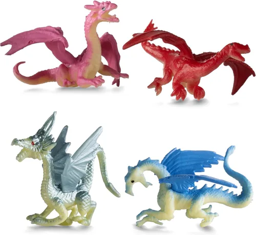 Vista 4 de Bedwina Figuras de juguete de mini dragón, paquete de 12 figuras de dragón de goma de plástico de 2 pulgadas en varios colores y estilos, juguetes