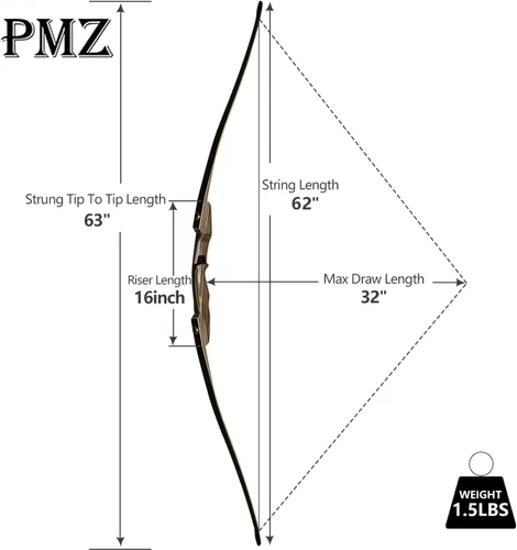 Vista 2 de PMZ Arcos de caza de madera hechos a mano de 65 pulgadas, 20-50 libras