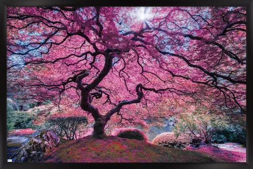 Vista 8 de Trends International Póster de pared Pink Tree 2 de Moises Levy, 22.4 pulgadas de largo x 14.7 pulgadas, versión enmarcada en madera de granero