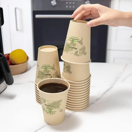 Vista 5 de MayTree Tazas de café caliente de papel desechables de 12 onzas, tazas de papel de bambú compostables y biodegradables para llevar y café helado