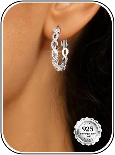 Vista 19 de Aretes de aro grandes de plata de ley 925 para mujer, 0.787/1.181/1.575 Circonita trenzada dorada
