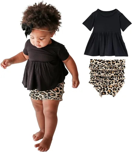 Vista 11 de Posh Peanut Conjunto de dos piezas – Conjunto de camiseta y pantalones cortos de manga corta – Viscosa transpirable de bambú para bebé niña Rosa