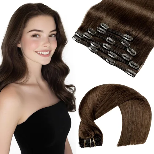Vista 21 de VINBAO Extensiones de cabello humano con clip, balayage, color marrón ceniza a rubio caramelo, 14 pulgadas, 6 unidades, 3.53 onzas, 6