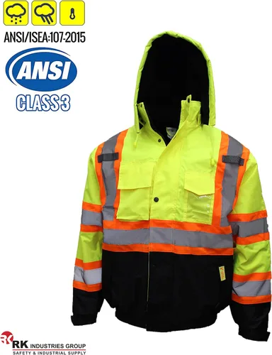 Vista 3 de New York Hi-Viz Workwear WJX70 - Chaqueta de seguridad para hombre, ANSI Clase 3, alta visibilidad, patrón en X, impermeable
