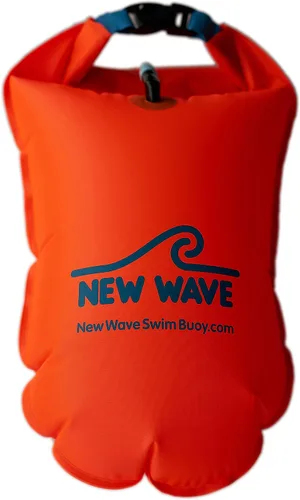 Vista 10 de New Wave Swim Buoy para nadadores y triatletas en aguas abiertas - Flotador ligero y visible para entrenamiento y carreras seguras - Nylon TPU