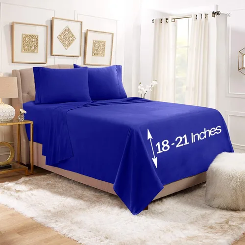 Vista 29 de Empyrean - Juego de 4 sábanas bajeras de bolsillo extra profundo de 110 GSM, juego de 4 sábanas de bolsillo extra profundo de 110 GSM, sábanas
