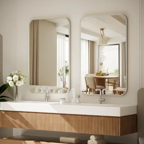 Vista 13 de BEAUTYPEAK Espejo de baño rectangular montado en la pared de 16" x 24", negro
