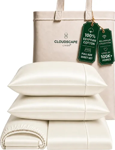 Vista 58 de Cloud Scape Linen - Juego de sábanas de algodón egipcio de doble capa, tamaño individual, tejido de satén de fibra larga, juego de 3 piezas, ropa