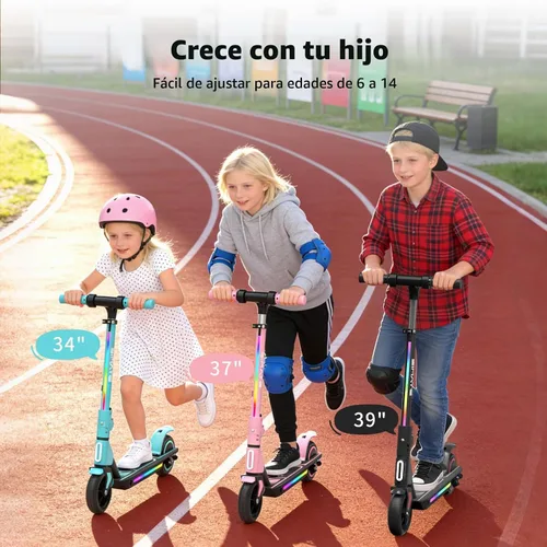 Vista 2 de SIMATE Electric Scooter for Kids Ages 6-14, 3 Adjustable Heights 34"/37"/39", LED Display & Colorful Lights, Foldable Kids Electric Scooter, 8.7 MPH