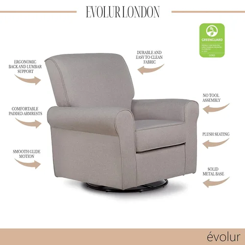 Vista 6 de Evolur London - Asiento giratorio tapizado de felpa, diseño ergonómico para guardería en fósil, montaje sin herramientas, fácil de limpiar