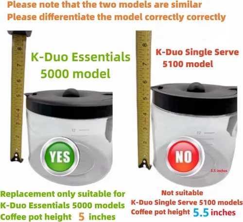 Vista 3 de Jarra de vidrio de 12 tazas compatible con Keurig K-Duo Essentials 5000 cafetera de repuesto (no compatible con K-Duo 5100)