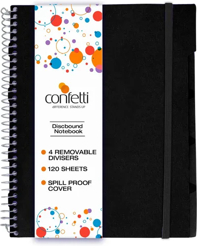 Vista 8 de Confetti Cuaderno de espiral – 4 separadores extraíbles, cubierta a prueba de derrames, banda elástica de cierre, bolsillo de almacenamiento – Bloc