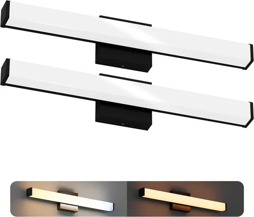 Vista 8 de Lámparas de tocador de baño de 18 pulgadas con luz nocturna: barra de iluminación LED larga cuadrada montada en la pared sobre espejo con cambio