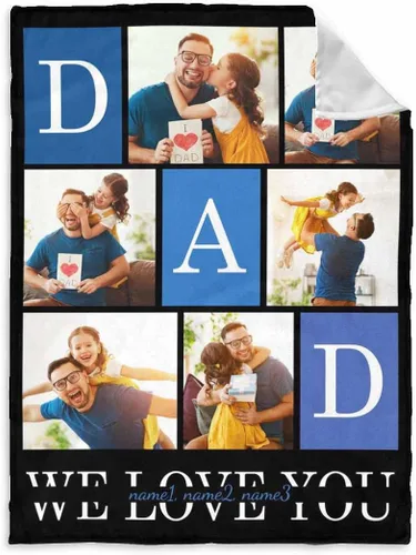 Vista 35 de InterestPrint Manta personalizada para papá de parte de hija e hijo, manta de cama personalizada con el texto "Best Dad Ever" con Love You Daddy, 7