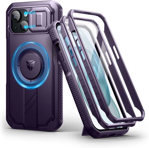 Vista 73 de Dexnor - Funda para iPhone 12 & iPhone 12 Pro con tapa deslizante para cámara, soporte ajustable y protector de pantalla integrado, carcasa