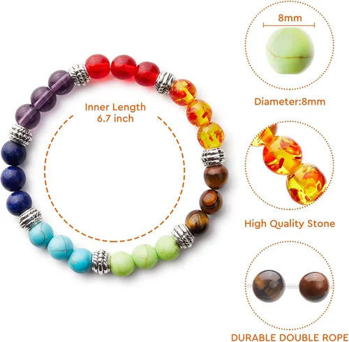 Vista 2 de AMind4U 6 pulseras de chakras para mujeres y hombres, pulseras de piedras curativas de 0.315in, pulseras de cuentas para mujeres y hombres