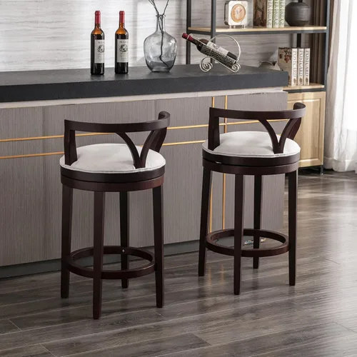 Vista 4 de DUOMAY Taburetes de bar giratorios modernos con respaldo, taburetes de altura de mostrador de 28 pulgadas, taburete de bar tapizado de lino