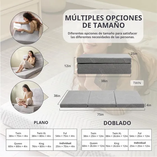 Vista 7 de CH Charme House - Colchón plegable, cubrecolchón de espuma viscoelástica de triple pliegue de 4 pulgadas, tamaño Twin XL, para cama de invitados