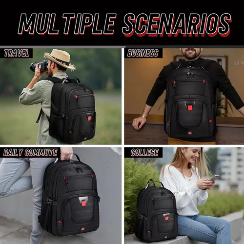 Vista 6 de Z-MGKISS Mochila de viaje, mochila grande de viaje para laptop para hombres y mujeres con mochila comercial aprobada por la aerolínea TSA, Negro