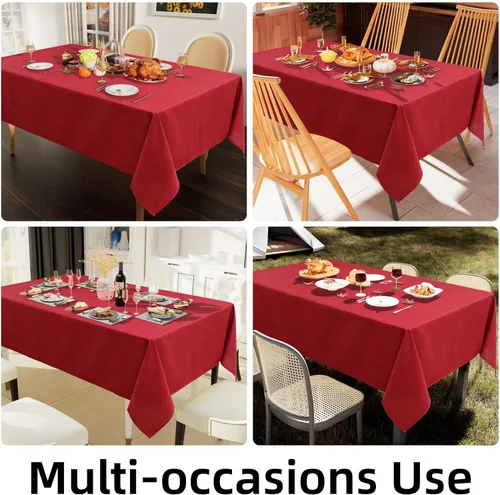 Vista 8 de Smiry Mantel rectangular de lino sintético, mantel de tela de arpillera impermeable, fundas decorativas lavables para cocina, comedor, fiestas, 60 x