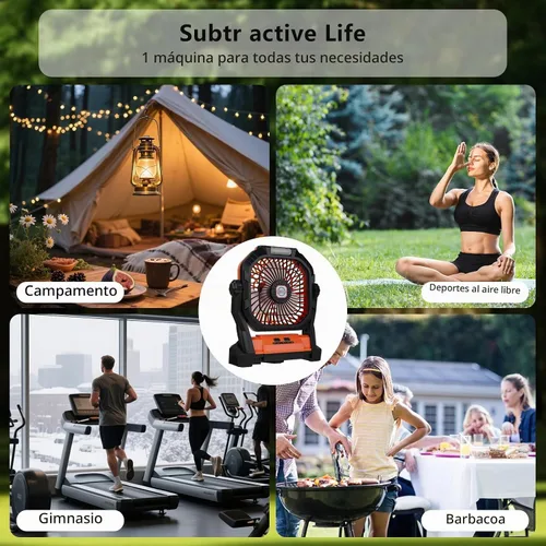 Vista 6 de Ventilador de camping recargable, ventilador portátil de 20000 mAh con linterna LED, 4 velocidades, USB C, funciona con pilas para camping, viajes