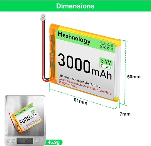 Vista 11 de Batería LiPo de 3.7 V 3000 mAh recargable 1S 755060 Batería de polímero de litio con placa de protección cinta de goma aislada, enchufe micro JST