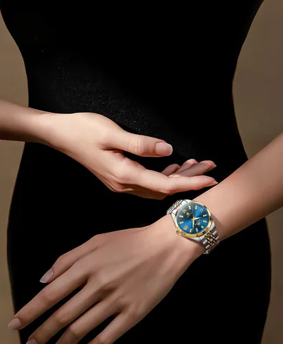 Vista 3 de OLEVS - Reloj automático de lujo para mujer con diamantes, fecha, clásico, de cuerda automática, relojes de pulsera luminosos e impermeables