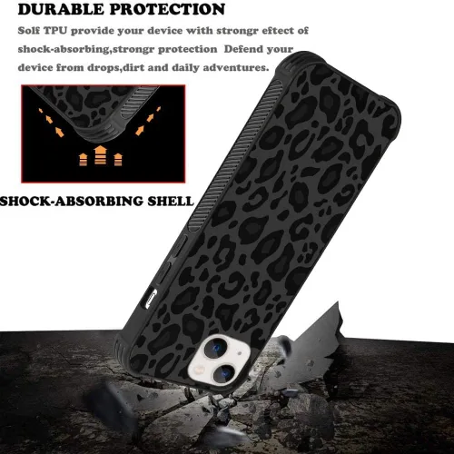 Vista 3 de KANGHAR - Funda compatible con iPhone 13, diseño de leopardo negro, textura de neumático antideslizante, a prueba de golpes funda protectora