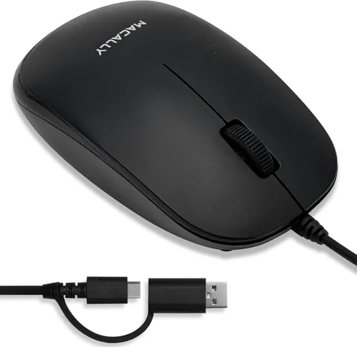 Vista 9 de Macally Ratón USB con cable para Mac y Windows, mouse simple de computadora con cable de 3 botones, diseño de rueda de desplazamiento con cable